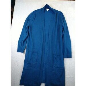 J. Jill Open Front Cardigan Duster Sweater Women's Medium Wool Silk Turquoi Blue